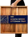 Extra Large (22") Square Premium Acacia Wood Ottoman Tray with Handles - Use for Serving Food in Style for Dinner, Breakfast, Snacks, BBQ, Entertaining Guests & More