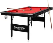 SereneLife 6 Ft. Portable Pool Table, Billiards Table, Easy Folding for Storage w/ Leg Levelers Includes Full Accessory Kit - 2X Cue Sticks, Full Set of Balls, Chalk, Brush (Red)