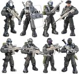 ENHANA 8 PCS Building Block City Policeman Action Mini-Figures with Multiple Military Weapons Accessories SWAT Model Equipment Assembly Building Toys Party Favors Gift for Boys