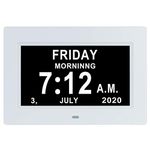 7Inch Digital Calendar Day Clock - Extra Large Non-Abbreviated Day&Month Impaired Vision Memory Loss Clock with 12 Alarm Options for Seniors, Elderly, Dementia, Alzheimer