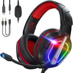 Fachixy「2024 New」FC200 Gaming Headset with Microphone for PC, Noise Canceling Headset with Stereo Microphone Sound, Over Ear Gaming Headphones with 3.5mm Jack & RGB Light