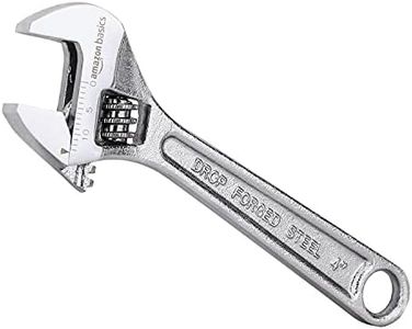 Amazon Basics Adjustable Wrench with Inch/Metric Scale, Chrome-Plated, 4-Inch (100mm)