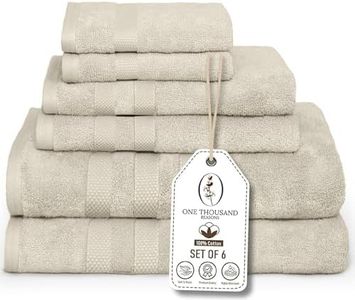 One Thousand Reasons Zero Twist Bathroom Towel Set - Luxury Bath Towel Sets for Bathroom, Hands, and Washcloths - Quick Dry and Absorbent - 6 Pieces, 3 Stripe, Sand