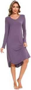 GYS Womens Bamboo Viscose Long Sleeve Nightgown Soft Comfy V Neck Long Night Shirts Sleepwear, Air Purple, Small
