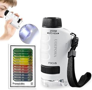 UOEPOWA Kids Mini Portable Microscop with LED Light + Specimens, 60X-120X Pocket Microscope, High-Quality Optica Lenses, Anti-Glare, High-Definition Eye Protection, Kids Students Scientific Experiment