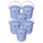 Chetan Virgin Plastic Unbreakable, Durable & Lightweight Strong Bucket with Lid and Handle for Storage, Bathroom Use - 9 Liters, Pack of 6, (Multicolor)