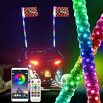 LED Whip Lights W/Flag 2Pcs 3ft (0.9M) APP + Remote Comtrol 360 Chasing Color RGB 5050 Light Antenna Whips for Utv ATV Buggy Polaris RZR Off Road Quad Dune Sand 4X4 Wheeler by Safego