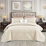 CHIXIN Bedspread Double 220x240 CM - Ivory Cream Quilted Bed Throw Matelasse Embossed Summer Lightweight Reversible Coverlet for Bedroom Decor (Beige) - (Pillow Shams is not included in UK Market)