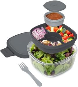 Bentgo® Glass All-in-One Salad Container - Large 61-oz Salad Bowl with Lid, 4-Compartment Bento-Style Tray, 3-oz Sauce Container, and Reusable Fork - Dishwasher, Microwave, and Oven Safe (Dark Gray)