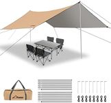 WADEO Camping Rain Fly with Heavy Duty Poles Kit, 10x12FT Tarp Oxfordfabric Tent Waterproof UV Protection for Outdoor Hammock Shelter Camping Tarp Pad, Hiking, Camper Gear