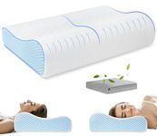 PKBD Memory Foam Pillow with Replacement Pillowcase(Cooling Ice Silk&Cotton),Neck/Shoulder Pain Relief,Ergonomic Orthopedic Cervical Pillow,Neck Contoured Bed Pillow for Side,Back,Stomach Sleepers