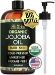 Ella & Eden 16 Oz Organic Jojoba Oil For Hair – USDA Certified – 100% Pure Cold-Pressed & Unrefined Moisturizer for Hair, Skin, Face & Nails, Hexane-Free Carrier Oil - Food Grade Plastic Bottle
