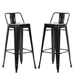 FDW Metal Bar Stool Set of 2 Height Adjustable 30 Inches Stackable Barstools Low Backrest Kitchen Chairs Patio Chairs Dining Stool Tolix Style Bar Stools,Black