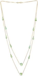 COOLSTEELANDBEYOND Or Statement Déclaration Collier Cascade Deux Brins Long Chaîne avec Vert Clair Cône Cristal Perle Charmes Pendentif