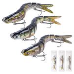 Goture 3 Pcs Bass Fishing Lures, Lifelike Jointed Swimbait for Bass Trout Walleye Crappie Pike, Slow Sinking Segment Swimming Bait Fishing Lures for Freshwater and Saltwater, 3.9 Inches 0.37 Oz