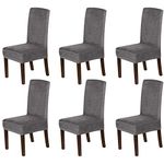 H.VERSAILTEX Velvet Dining Chair Covers Stretch Chair Covers for Dining Room Set of 6 Parson Chair Slipcovers Chair Protectors Covers Dining, Soft Thick Solid Velvet Fabric Washable, Grey