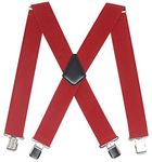 Mens 2 Inch Wide Suspenders Heavy Duty Strong Clips Adjustable Elastic Braces Big and Tall X-Back (Red)