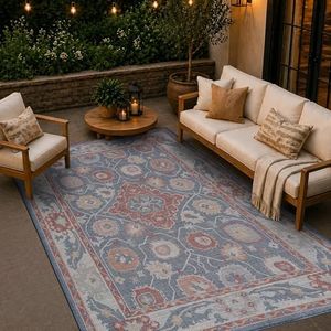 Loom&Crate Washable Indoor Outdoor Area Rug 12x15, Patio Rug, Navy Eldan