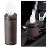 HASTHIP® Car Tissue Paper Holder, Cylinder Tissue Box, 2.75'' PU Leather Round Tissues Container Fit for Car Van Bathroom Office Use, Car Cup Holder Car Tissues Box Car Tissue Holder Car Tissue Tube