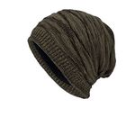 DD UP Winter Beanie Hat Men Warm Knit Long Slouch Skull Cap Thermal with Soft Fleece Lining Khaki