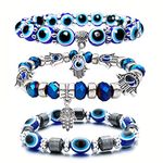 ZZ ZINFANDEL Blue Evil Eye Bracelet for Protection, 3Pieces Fatima Turkish Evil Eye Lucky Bracelet for Women Men (Blue)