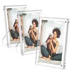 Aitee 5x7 Acrylic Picture Frames 3 Pack, Clear Picture Frames with Stand, Magnetic Frame Acrylic Lucite Frameless Transparent Cubes Floating Gift for Home Office Desktop Display Horizontally