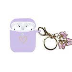 AIIEKZ Compatible with AirPods Case Cover, Soft Silicone Case with Gold Heart Pattern for AirPods 2&1 Generation Case with Cute Butterfly Keychain for Girls Women (Purple)