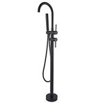 NeierThodore Freestanding Bathtub Faucet Matte Black Floor Mount Filler Faucet with 2 Handles Bathtub Shower Mixer Taps with Hand Sprayer