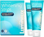 Lumineux Whitening Duo Set – Peroxide Free - Enamel Safe for Whiter Teeth – Includes 21 Whitening Treatments & 2 Pack Whitening Toothpaste Certified Non-Toxic, Fluoride Free & Dentist Formulated