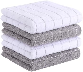 Homaxy 100% Cotton Terry Kitchen Towels(White and Light Grey, 13 x 28 Inches), Checkered Designed, Soft and Super Absorbent Dish Towels, 4 Pack