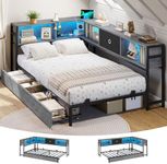 DICTAC Twin XL Corner Bed Frame wit