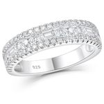 Newshe Jewellery Moissanite Rings for Women 925 Sterling Silver Wedding Bands Pave Emerald Eternity Band Ring Size 7