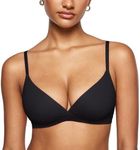 INLYRIC Women's Inbarely Triangle Bralette Comfortable Unlined V Neck Wireless Smoothing Bra Top Stretch Black Small