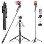 WeCool S5 Selfie Stick with Tripod Stand, 6section Telescopic Pole with 61in/154cm Long Stick, Ultimate Stability with 360° Rotating Handle & Reinforced Tripod Stand, Selfie Stick for Photos &Vlogging