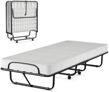COSTWAY Folding Bed with 10cm Memory Foam Mattress, Portable Foldable Rollaway Guest Bed on Wheels, Metal Frame Space-Saving Compact Fold up Bed Office Camp Sleeper for Adults, Small Single, 190x80cm