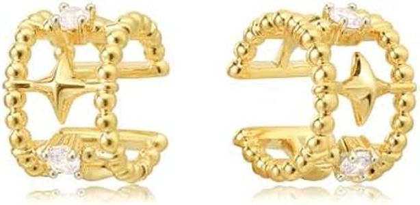 MEVECCO Gold Ear Cuff Earring 18K Gold Plated CZ Non Pierced Ear Cartilage Clip on Wrap Hoop Tiny Simple Minimalist Handmade Delicate Hypoallergenic Ear Cuff Fake Earrings Women Gift