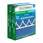 Filterbuy 20x25x5 Air Filter MERV 13 Optimal Defense (2-Pack), Pleated HVAC AC Furnace Air Filters for Honeywell FC100A1037, Lennox X6673, Carrier, and More (Actual Size: 19.88 x 24.75 x 4.38 Inches)