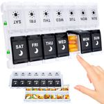 7 Day Pill Organiser 2 Times A Day, Weekly Pill Box Organiser Easy Fill & Push Button 2 in 1 Design, Large Compartment Daily Pill Case, Night Day Pill Holder 14 Day for Fish Oil/Supplements