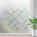 rabbitgoo Window Films for Privacy Frosted Window Film Door Window Coverings No-Adhesive Window Stickers UV Glass Film for Home Office, Brick Pattern, 17.5 x 78.7 inches (44.5x200cm)