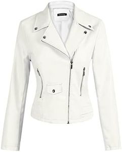 Tanming Women's Faux Leather Moto Biker Short Coat Jacket (Beige-XXL)