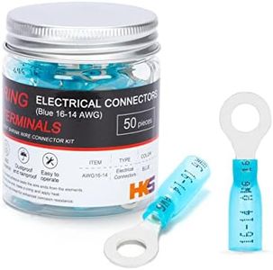 HKS 50 PCS Ring Terminals 1/4" Blue 16-14 AWG - M6 - Electrical Connectors - Heat Shrink Wire Connector Kit - Tinned Red Copper - Automotive Marine Ring Connectors - Waterproof and Insulated