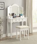 Roundhill Sanlo White Wooden Vanity, Make Up Table and Stool Set