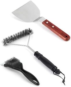 Kit de Nettoyage pour BBQ avec brosses en Acier et grattoir à Gril – Set de 3 brosses en INOX pour Grils à gaz, à Charbon et grilles de Barbecue