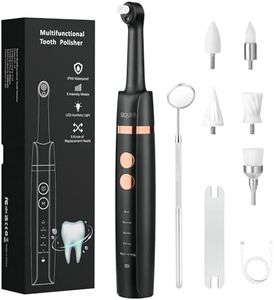 SIQUER Tooth Polisher - Plaque Remover for Teeth Whitening Dental Tools Electric Tartar Polishing Teeth Cleaning Kit with LED Light 5 Speed Modes with 5 Replacement Brush Heads (Black)