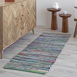 HOMEMONDE Colorful Chindi Runner Area Rug 2X8 Ft - Recycled Yarn Reversible Rug for Entryway - Bohemian Hand Braided Accent Chindi Rag Rug - Low-Pile Carpet for Bathroom Kitchen Laundry Room