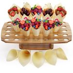 Mezchi Wood Ice Cream Cone Holder Stand with 100 Wooden Cones, 35 Holes Waffle Cone Holder, Food Stands for Display Party, Buffet, Restuarant, Appetizers Catered Events, 11.8"x16.1"