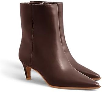 Coutgo Ankle Boots for Women Kitten Low Heel Pointed Toe Booties Side Zipper Fall Shoes, Dark Brown PU, Size 6.5