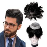 Kabello Human Hair Patch Monofilament Hair Wig for Men Hair Toupee Wigs with Poly Skin PU Around Hair for Men (Black/Brown, 10x8)