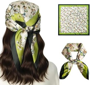 Seawhisper Green Silk Neck Scarf for Women Satin Head Hair Floral Scarf Purse Scarves Headscarf Bandanas Fashion Lightweight Vintage