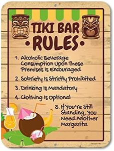 Honey Dew Gifts, Tiki Bar Rules, 12 inch by 9 inch Novelty Tin Tiki Bar Decor and Signs, Tiki Decorations, Summer Sign, Made in USA, HDG-1083